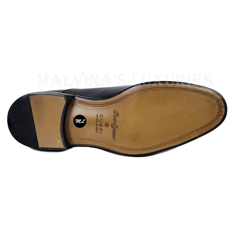GUCCI SHOES MENS BLACK LEATHER INTERLOCKING G LOGO DERBY OXFORD sz 9 US 9.5 - Picture 12 of 15